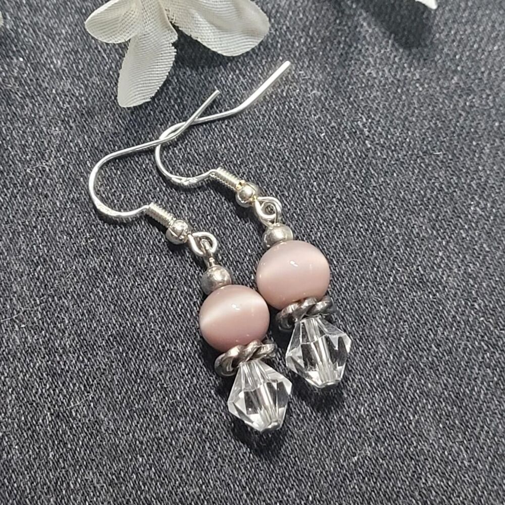 Coquette Beige Cat's Eye Dangle French Hook earrings Silver earrings roman  400■